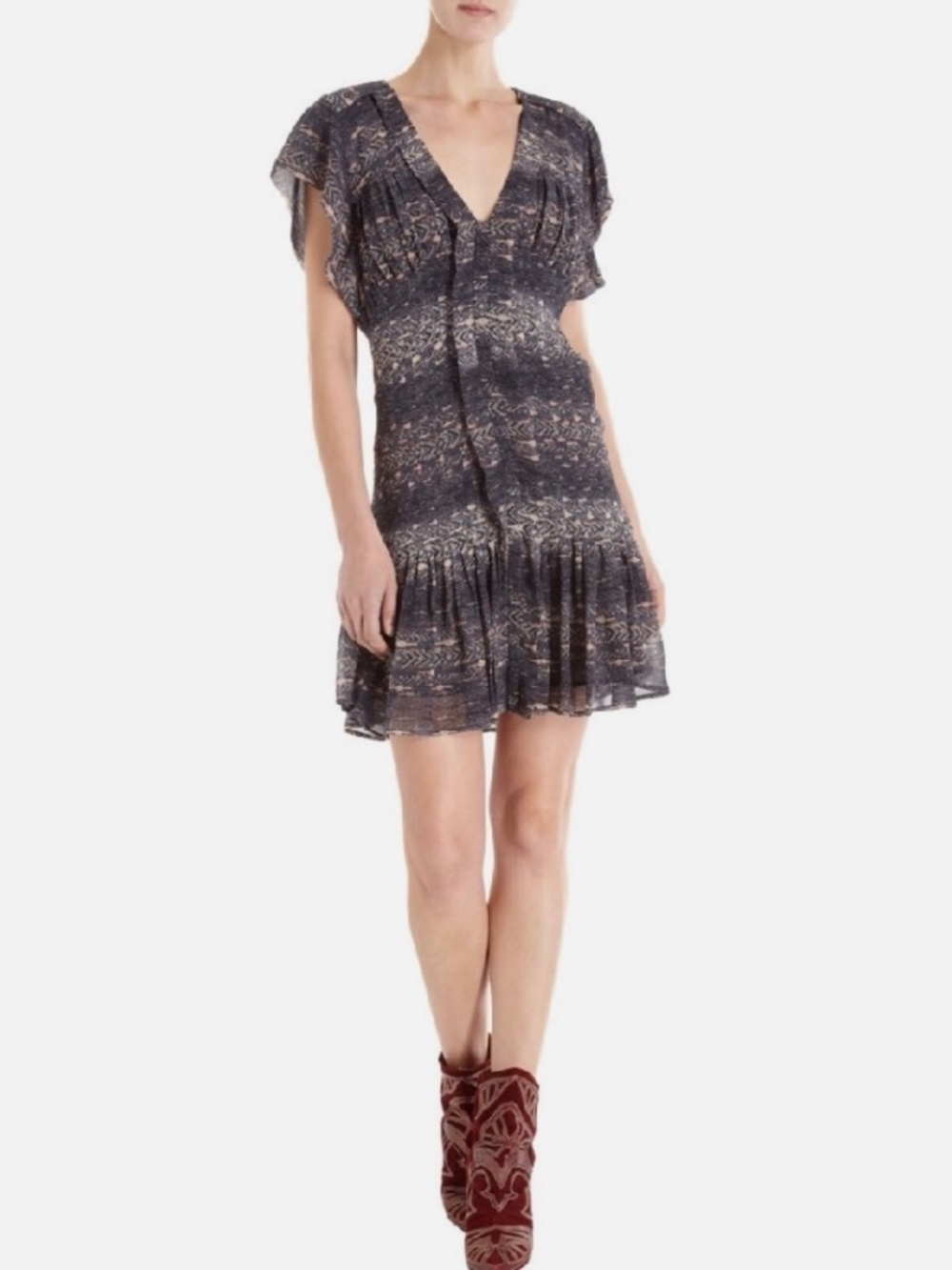 ISABEL MARANT Mainline "Nocky" Silk Georgette Dress SZ 38 Ikat Print